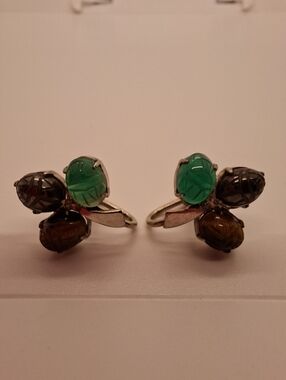 Vtg W.E. Richards WRE Sterling Silver Scarab Earrings Egyptian Revival